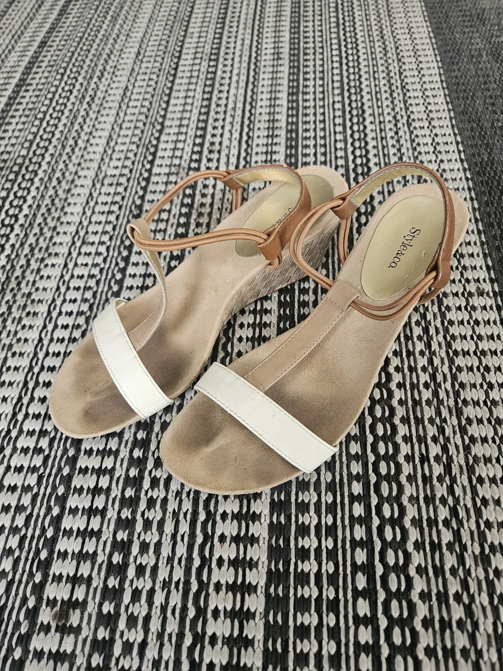 Style & Co. Women's Tan and White Open-Toe T-Strap Sandals